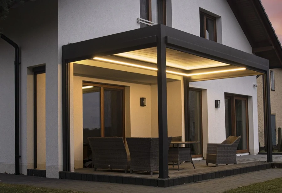 LED-освещение в биоклиматической перголе